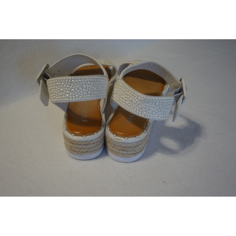 Gianni Bini White Pearl Platform Espadrille Sandals Womens 8M Ankle Strap Buckle - Picture 3 of 6